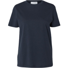 46 - Blå - Dame - XXL T-shirts & Toppe Selected My Essential Classic T-shirt - Dark Sapphire