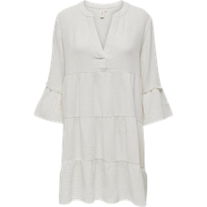 Only Dame - Hvid Kjoler Only Regular Fit Split Neck Short Dress - White/Cloud Dancer