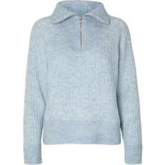 40 - Elastan/Lycra/Spandex - Striktrøjer Sweatere Selected Lulu Mika Half Zip Jumper - Cashmere Blue