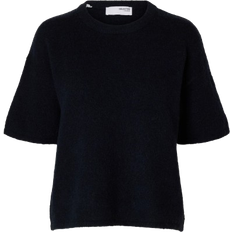 Selected 40 Overdele Selected Maline Liliana Short Sleeve Knit Top - Dark Sapphire