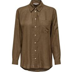 42 - Dame - Sweatshirts Overdele Only Tokyo Plain Linen Blend Shirt - Brown/Cub