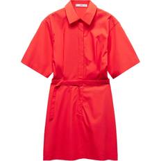 Mango Orange Tøj Mango Belt Shirt Dress Kvinde Korte Kjoler hos Magasin Bright Red