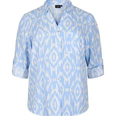 Zizzi Blå Bluser Zizzi Skjorte vEllie 3/4 Shirt Blå