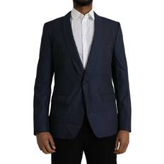 L - Uld Jakkesæt Dolce & Gabbana Blå MARTINI Shawl Single Breasted Blazer Blazer, Blazers Men Clothing, Blue, Blå Color_Blå Herre, IT50/L, Material: 56% Polyester 44% Wool, new-with-tags