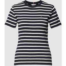 46 - Blå - Dame - XXL T-shirts & Toppe Tommy Hilfiger Flag Embroidery Slim Fit T-Shirt BRETON STP/ DESERT SKY/ ECRU