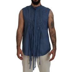 DSquared2 Herre Skjorter DSquared2 Blue Cotton Chain Embellishment Sleeveless Shirt Blue, Blå Color_Blå Herre, IT48/M, Material: 100% Cotton, preowned-defect, Shirts Men Clothing, Skjorter