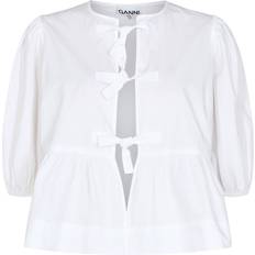 24 - 48 Bluser Ganni Poplin Peplum Tie Blouse - Bright White