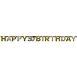 Amscan 30th Happy Birthday Letter Banner Glittery Gold-2.14m x 17cm-1 Pc