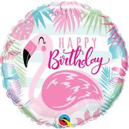 Folat folieballon Happy Birthday Flamingo 45 cm pink