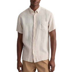 Gant Regular Fit Garment-Dyed Linen Short Sleeve Shirt - Putty