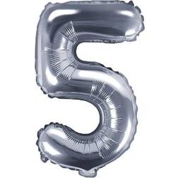 PartyDeco Foil Balloon Number 5 35cm Silver