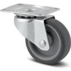 Tente Drejeligt hjul, gummi, Ø32 mm, glideleje, 20 kg, med plade Byggehøjde: 50 mm. Driftstemperatur