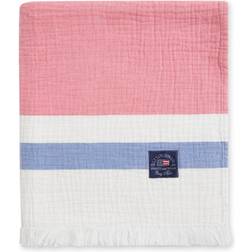 Lexington Striped vaflet bomuldsplaid Tæppe Hvid, Blå, Pink (170x)