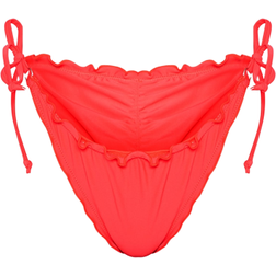 PrettyLittleThing Frill Edge Ruched Back Bikini Bottoms - Neon Coral