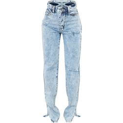 PrettyLittleThing Ripped Split Hem Jeans - Ice Blue