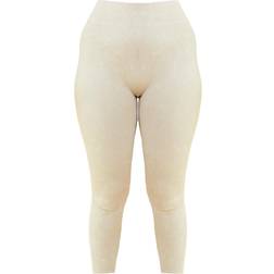 PrettyLittleThing Acid Wash Seamless Soft Rib High Waist Gym Leggings - Oatmeal