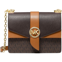 Michael Kors Greenwich Small Color Block Logo and Saffiano Leather Crossbody Bag - Brn/Acorn