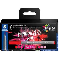 Staedtler Brush Pen Pigment Rød&Pink 6 Stk Fjernlager, 5-6 dages levering
