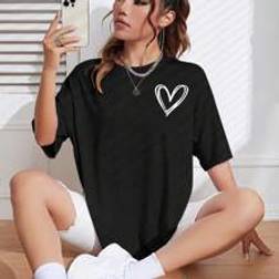 Shein Heart Print Drop Shoulder Tee