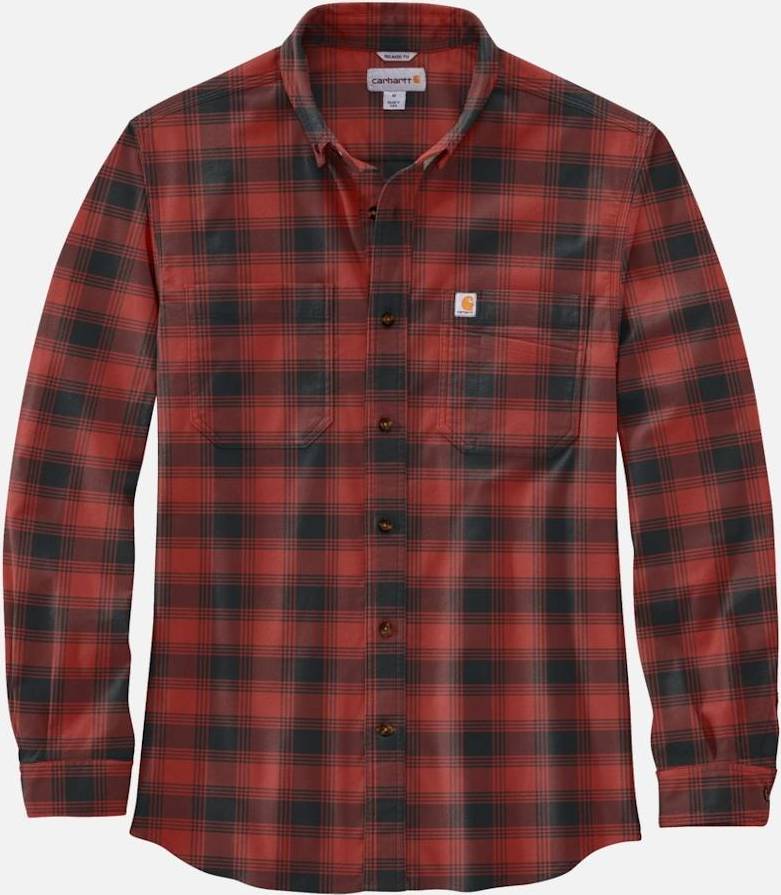 Carhartt Men's Mens Cotton Long Sleeve Plaid Flannel Shirt Red Ochre ...