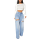 Shein SXY Single Button Cut Out Ripped Frayed Wide Leg Jeans