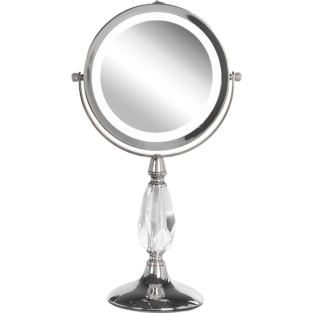 Beliani Makeup Spejl Sølv Jern Metal ø 13 cm Rund Lille Forstørrelses Spejl  med LED Lys 1x/5x Sminkespejl Dobbeltsidet Kosmetik til Sminkebord • Pris »